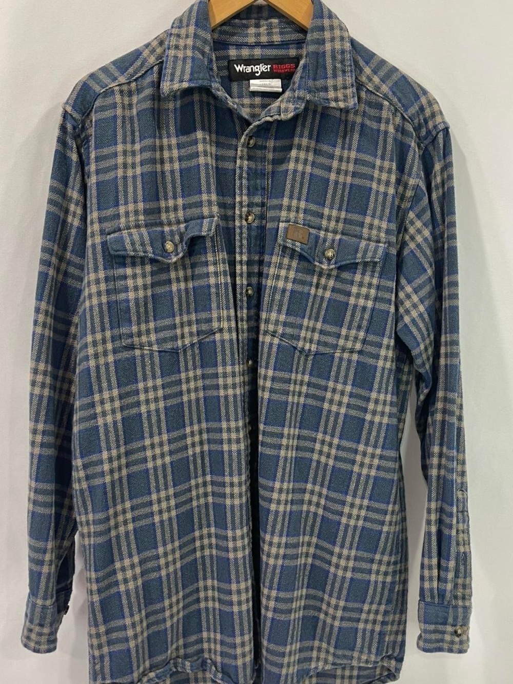 Wrangler Blue and Cream Plaid Workshirt
